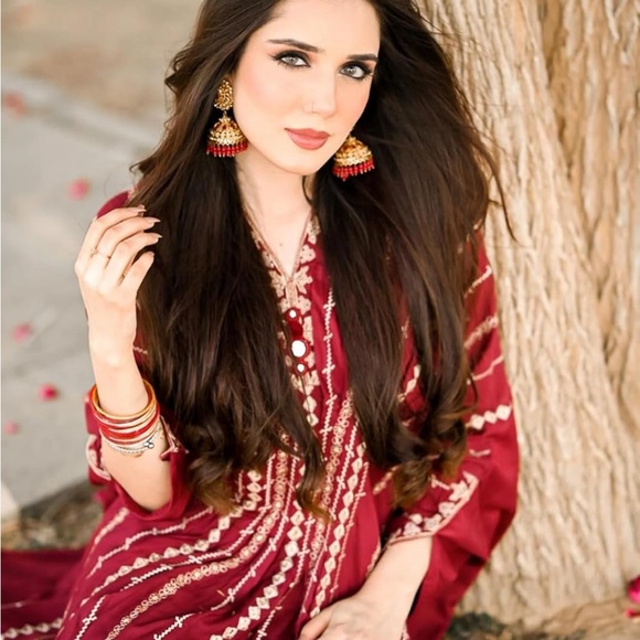 NWOT Pakitani Shalwar Kameez/Indian Salwar Kameez/Maroon Kaftan SZ Medium - Picture 5 of 11